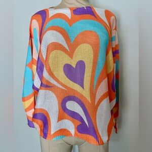 Coastal Bloom Abstract Lightweight Open Knit Pullover Sweater Women’s One size